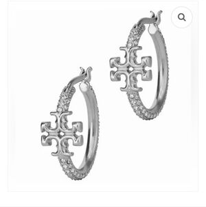 Tory Burch Silver Pave  Hoop Earrings Nwt